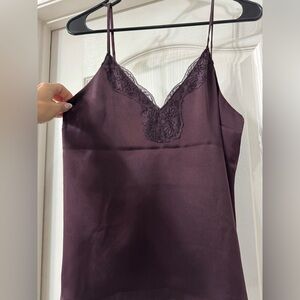 Express Satin Lace Trim Cami - Deep Purple
